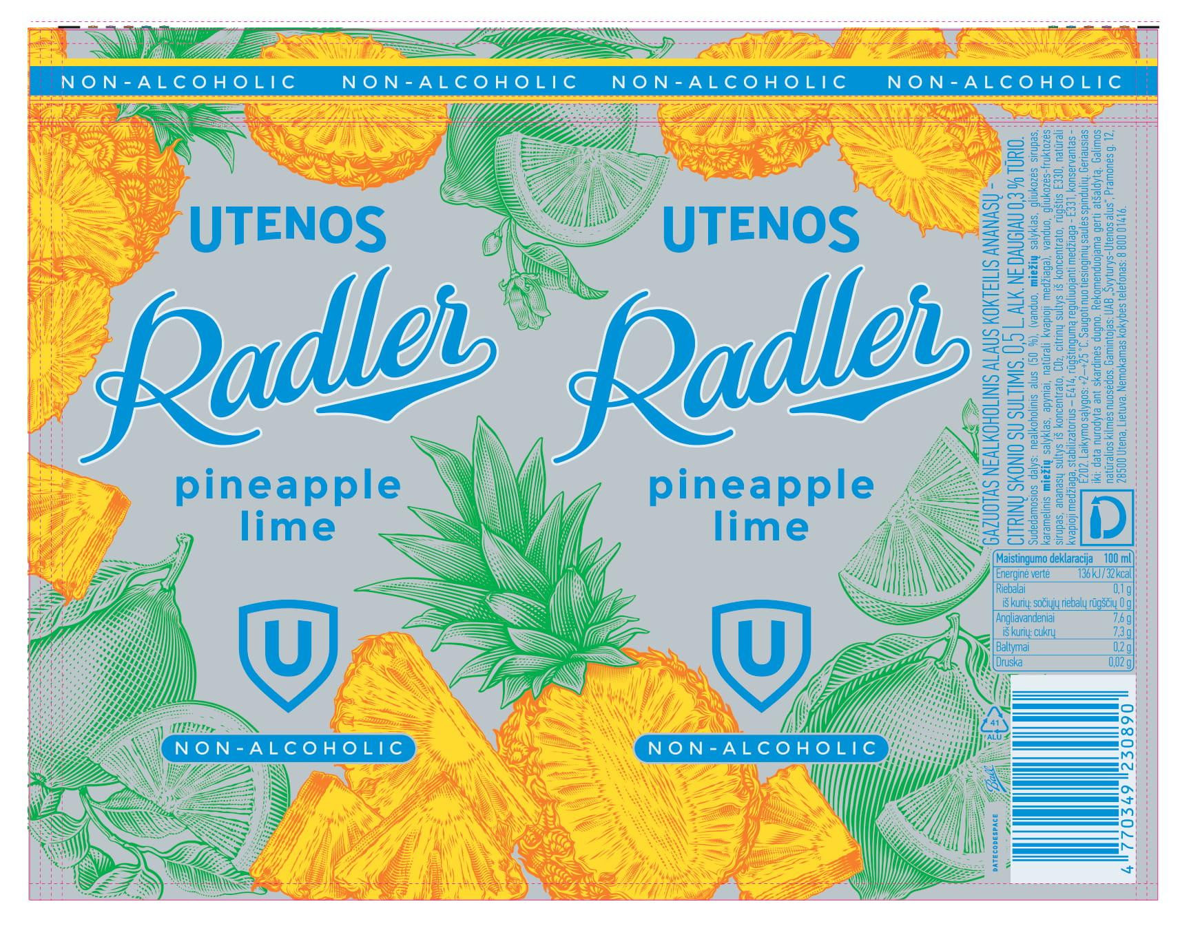 Prekės ženklas: UTENOS Radler pineapple lime